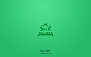 Solar panel 3d icon, green background, 3d symbols, Solar panel, ecology icons, 3d icons, Solar panel sign, ecology 3d icons HD wallpaper
