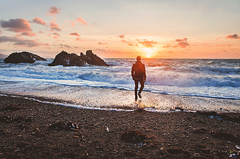 Nature, Sunset, Sea, Great Britain, Privacy, Seclusion, Human, Person, Loneliness, Surf, United Kingdom, Wales HD wallpaper