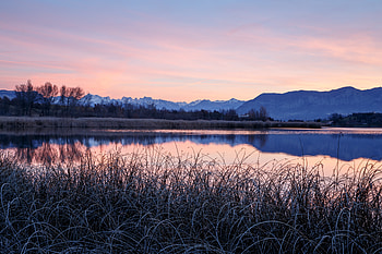 Landscape, Nature, Grass, Mountains, Lake, Frost, Hoarfrost HD wallpaper