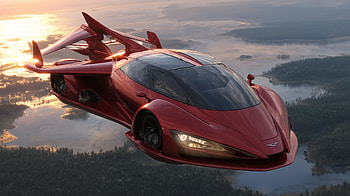 Futuristic Red Flying Car - Sleek Vehicle in Flight, vehicle, futuristic car, flying car, red car HD wallpaper