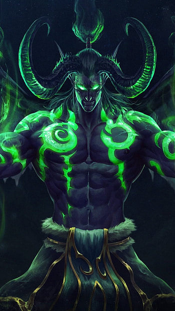 Illidan's Vigil / Fel Night Demon / Warden of Shadows / Green Fel Fury / WoW Demon Hunter, demon, video game, World of Warcraft HD phone wallpaper