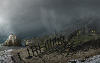 Landscape, Fantasy, Rain, Sea, Castles HD wallpaper