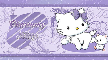 meow, purple, white, kitty, bow HD wallpaper