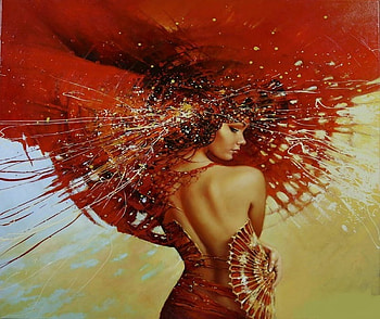 Passion, back, abstract, painting, art, red, woman, fan HD wallpaper