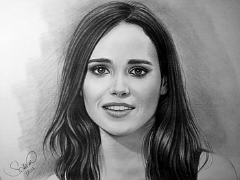 Drawing, Celebrity, Ellen Page, Actress, Black & White HD wallpaper