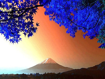Beautiful View, blue, orange sky, trees, view, beautiful, nature, mountains HD wallpaper