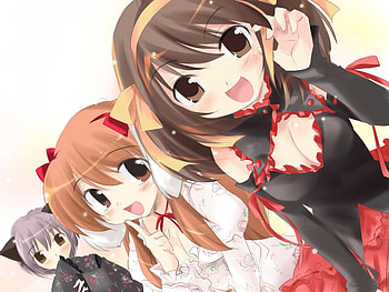 Haruhi, Mikuru and Yuki, the melancholy of suzumiya haruhi, mikuru, anime, yuki, sos brigade, kyon HD wallpaper