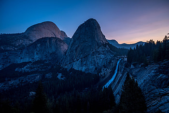 Night, mountains, waterfall, nature HD wallpaper