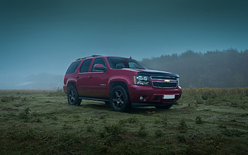 Chevrolet Tahoe, American SUV, fog, red Tahoe, exterior, American cars, Chevrolet HD wallpaper