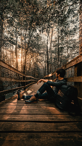 forest, man, alone HD phone wallpaper