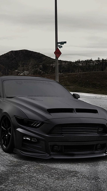 Black Car, Black Ford Mustang Car HD phone wallpaper