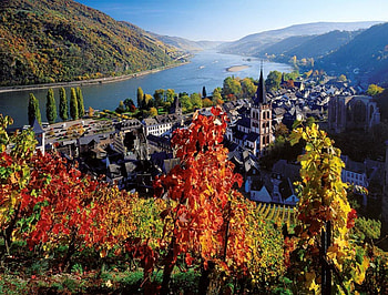 Lovely river view, river, colorful, town, peaceful, houses, nice, shore, reflection, trees, autumn, road, water, calm, slopes, path, beautiful, mountain, summer, meandering, pretty, nature, sky, riverbank, lovely, village HD wallpaper