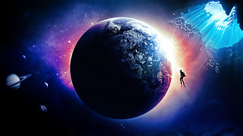 Beneath the Surface, fantasy, 3d, galaxy, planet HD wallpaper