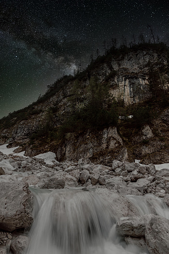 Nature, Rocks, Waterfall, Forest, Starry Sky HD phone wallpaper