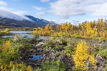 Nature, Rivers, Stones, Clouds, Bush, Mountain HD wallpaper