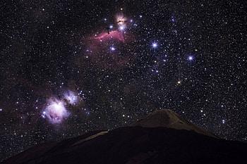 Orion's Belt and Sword over Teide's Peak, fun, space, cool, stars, mountain HD wallpaper