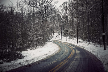 Nature, Snow, Road, Turn HD wallpaper