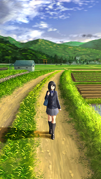 bow (Clothing), cloud, black hair, short hair, Anime, Original HD phone wallpaper