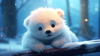 Adorable Fluffy Polar Bear Cub in Snowy Landscape, cute, Animal, polar bear, cub, snowy landscape HD wallpaper