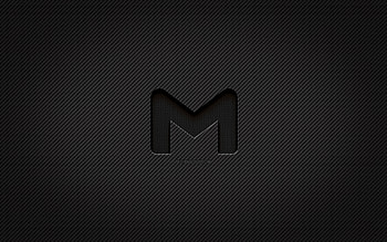 Gmail carbon logo, , grunge art, carbon background, creative, Gmail black logo, brands, Gmail logo, Gmail HD wallpaper