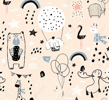Pattern, balloon, copil, child, animal, bird, vexels, pink, bear, deer, elephant, texture, zebra HD wallpaper