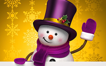 Merry Christmas!, snowman, purple, craciun, yellow, christmas, card, scarf, hat HD wallpaper