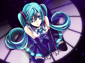 Hatsune Miku, awesome, nice, hatsune, aqua eyes, sexy, white, disc, twintail, stage, hot, girl, headset, singer, aqua, anime, pretty, virtual, black, song, heads, cute, vocaloid, beauty, miku, music, vocaloids, thighhighs, program, skirt, beautiful, diva, tie, gray, aqua hair, cool, idol, micro HD wallpaper