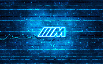 M-sport blue logo, , blue brickwall, M-sport logo, cars brands, M-Sport Team, M-sport neon logo, M-sport HD wallpaper