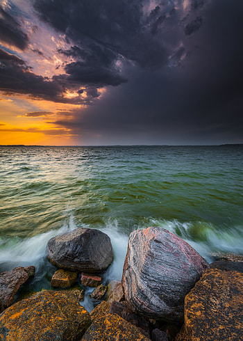 Coast, sunset, nature, seascape HD phone wallpaper