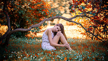 The pretty in autumn, trees, girl, nature, pretty HD wallpaper
