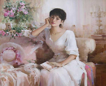 Elegant Beauty, lady, book, pose, sofa, flowers, hat HD wallpaper