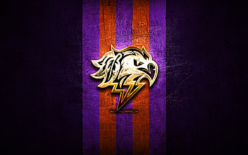 Halifax Thunderbirds, golden logo, NLL, violet metal background, american lacrosse team, Halifax Thunderbirds logo, National Lacrosse League, lacrosse HD wallpaper