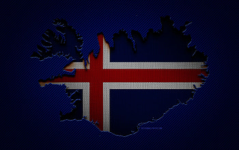 Iceland map, , European countries, Icelandic flag, blue carbon background, Iceland map silhouette, Iceland flag, Europe, Icelandic map, Iceland, flag of Iceland HD wallpaper