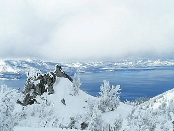 Looking at the Lake, winter, lake, snow, mountain HD wallpaper