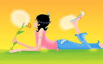 Grass, Vector, Flower, Field, Relaxation, Rest, Girl HD wallpaper