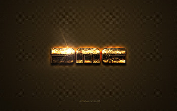 DeLorean golden logo, artwork, brown metal background, DeLorean emblem, creative, DeLorean logo, brands, DeLorean HD wallpaper