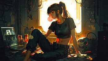 Anime Girl In Sunlit Room, anime-girl, girl, room, laptop, artist, artwork, art, digital-art, ai, deviantart HD wallpaper