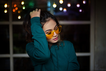 Yellow, sunglasses, Asian woman, model HD wallpaper