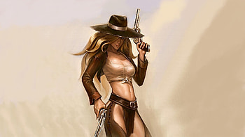 Outlaw, guns, cowgirls, blondes, hats HD wallpaper