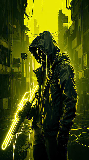 Dark Gaming Neon Hunter , Dark Gaming, hooded figure, cyberpunk, futuristic city, neon lights HD phone wallpaper