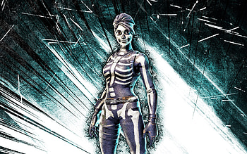 Skull Ranger, grunge art, Fortnite Battle Royale, Fortnite characters, blue abstract rays, Skull Ranger Skin, Fortnite, Skull Ranger Fortnite HD wallpaper