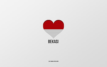 I Love Bekasi, Indonesian cities, Day of Bekasi, gray background, Bekasi, Indonesia, Indonesian flag heart, favorite cities, Love Bekasi HD wallpaper