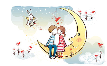 Moon, Love, Couple, Pair, Romance HD wallpaper