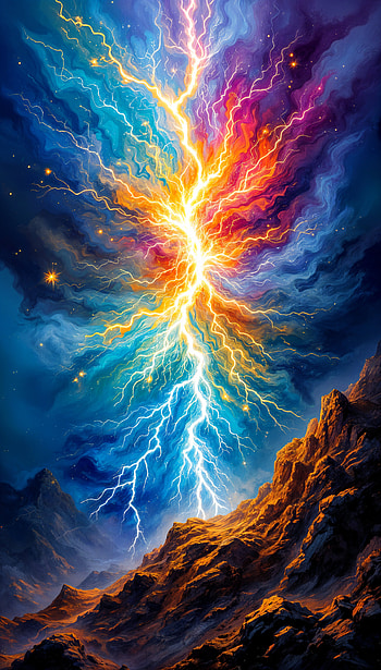 Electric Bliss: A Striking Lightning , lightning, colorful, cosmic, landscape, Digital Art HD phone wallpaper