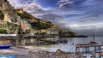 Building, , Coastline, Boat, Italy HD wallpaper