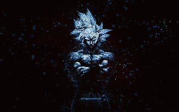 Dragon Ball, Ultra Instinct, Goku, blue glitter art, Dragon Ball Super, DBS, Son Goku, black background, Ultra Instinct Goku, Ultra Instinct Dragon Ball, DBS characters HD wallpaper