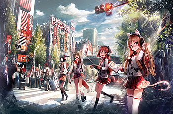 Anime Girls Going To School, anime-girl, anime, artist, artwork, digital-art HD wallpaper