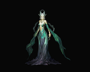 Elf Maiden, fantasy, green dress, elf, headgear, female HD wallpaper