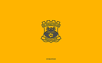 Go Ahead Eagles, yellow background, Dutch football team, Go Ahead Eagles emblem, Eredivisie, Deventer, Netherlands, football, Go Ahead Eagles logo HD wallpaper