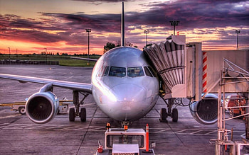 departure-at-dawn, clouds, aircraft, sun rise, commercial HD wallpaper